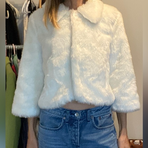 Faux Fur white Jacket/Blazer - Sz L - Picture 8 of 8